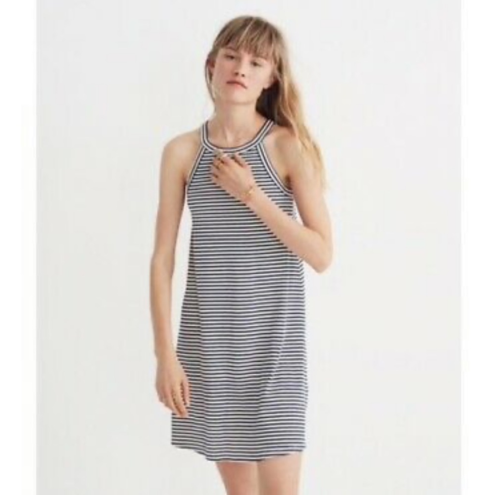 EUC Madewell Stripe Sleeveless High Neckline Dress